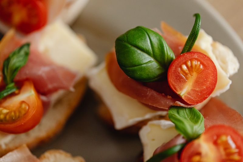 Bruschetta topped with fresh tomato basil and olive oil